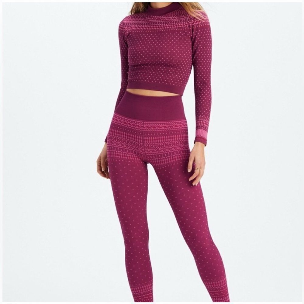 Fabletics Holly Outfit Christmas Fair Isle Long Sleeve Top /Leggings Long John’s